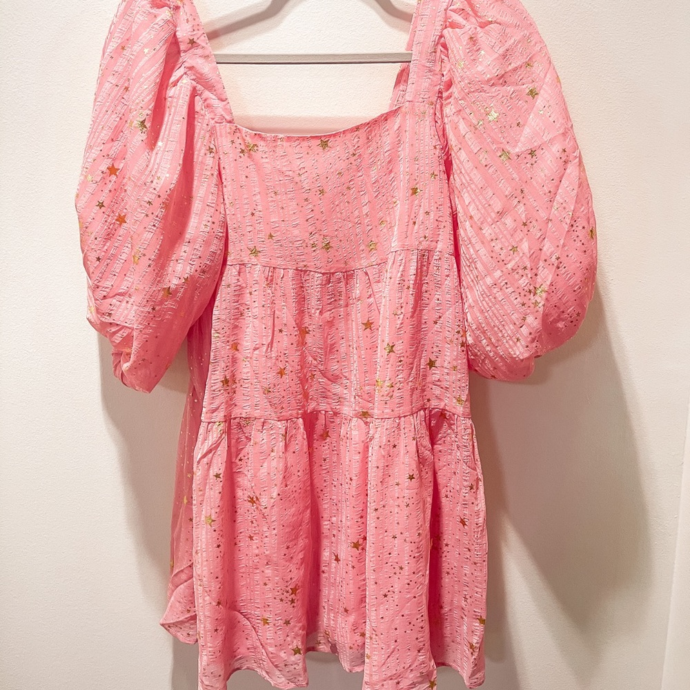 COPY - NASTY GAL PINK STAR PUFF SLEEVE DRESS